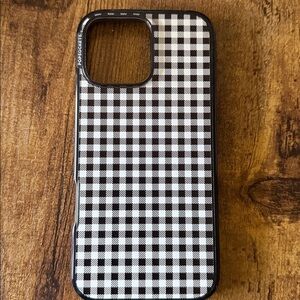 iPhone 16 pro max Popsocket Plaid Black and White Phone Case